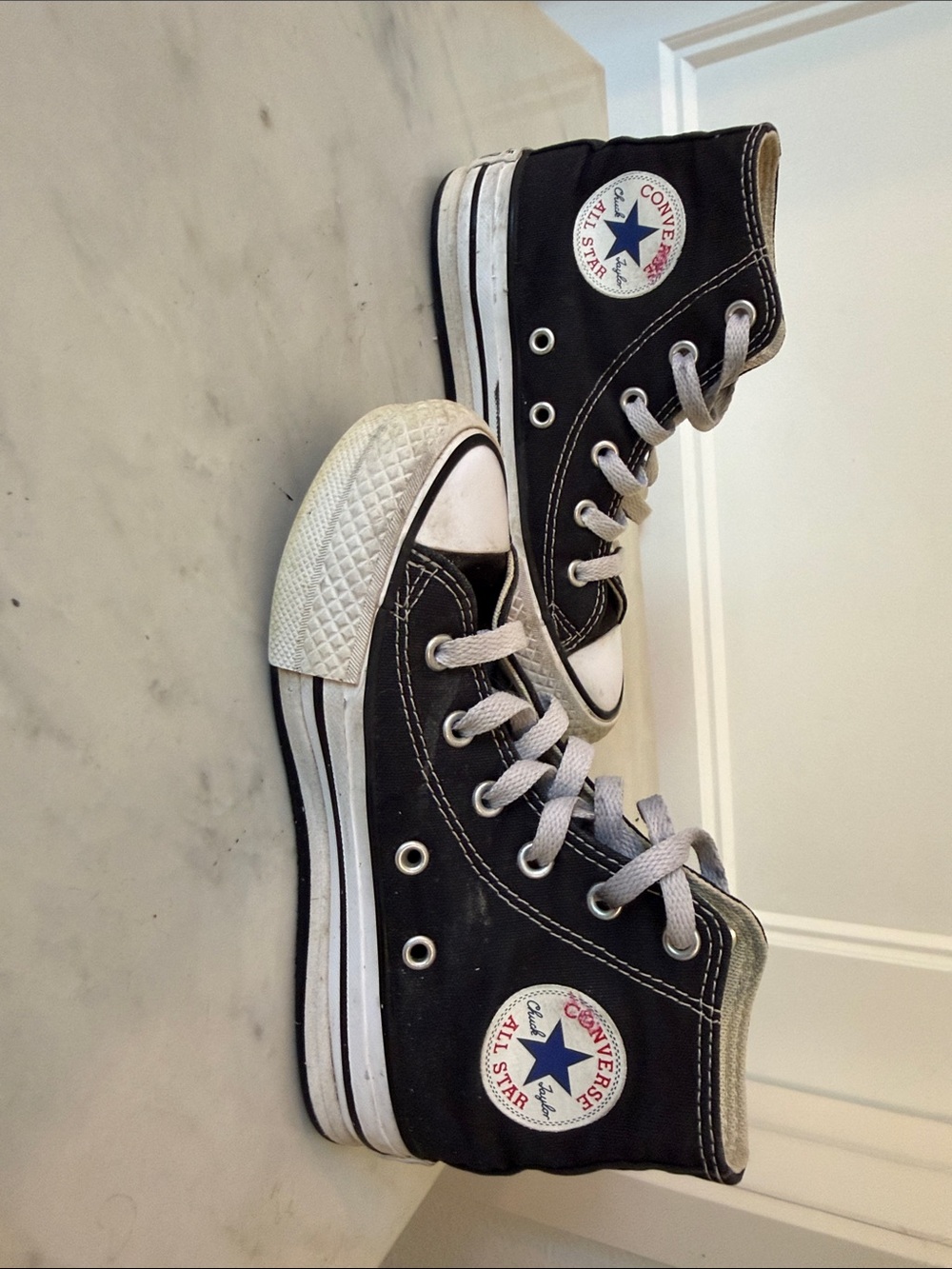 Converse Black and White High Top platform Sneakers